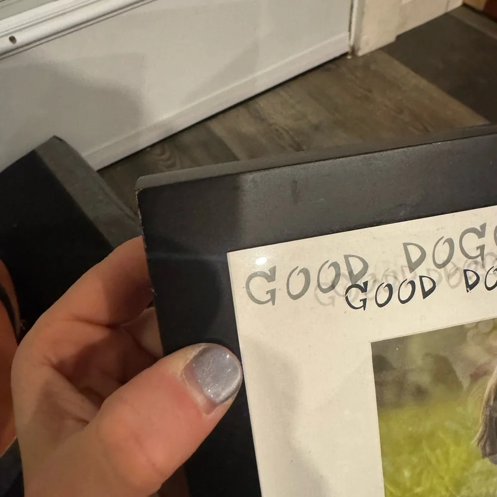 Cute Black Dog Photo Window Frame with Paw Prints